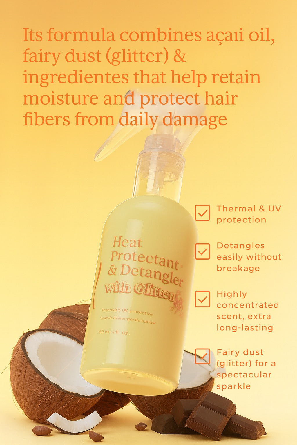 ACAI OIL HEAT PROTECTANT & DETANGLER WITH GLITTER